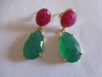 Image 3 of Queen Letizia of Spain Inspired Ruby and Green Onyx Teardrop Earrings