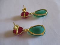 Image 6 of Queen Letizia of Spain Inspired Ruby and Green Onyx Teardrop Earrings