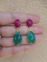 Image 4 of Queen Letizia of Spain Inspired Ruby and Green Onyx Teardrop Earrings