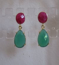 Image 1 of Queen Letizia of Spain Inspired Ruby and Green Onyx Teardrop Earrings