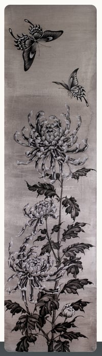 Image 1 of Chrysanthemums with butterflies print 