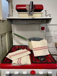 Image 1 of Copy of Un-used Antique French Linen Torchons White with Red Stripes