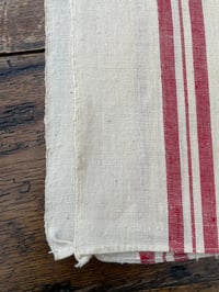 Image 3 of Copy of Un-used Antique French Linen Torchons White with Red Stripes
