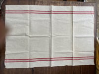 Image 2 of Copy of Un-used Antique French Linen Torchons White with Red Stripes