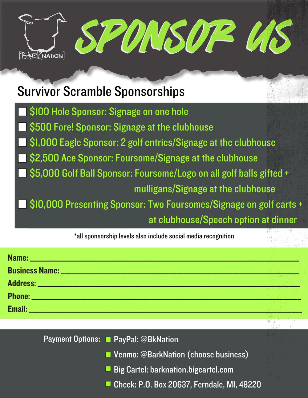 Sponsorships: 11th Annual Survivor Scramble