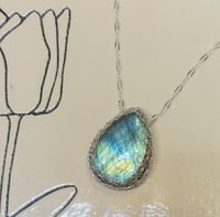 Image 1 of STERLING AND LABRADORITE CROCHET STATEMENT NECKLACE