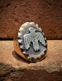Image 1 of WL&A Old Style Aged Bronze & Sterling Silver Oval Thunderbird Signet (style 1)