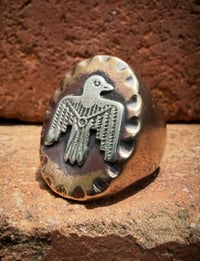 Image 2 of WL&A Old Style Aged Bronze & Sterling Silver Oval Thunderbird Signet (style 1)