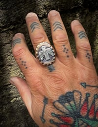Image 4 of WL&A Old Style Aged Bronze & Sterling Silver Oval Thunderbird Signet (style 1)