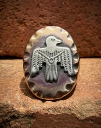 Image 3 of WL&A Old Style Aged Bronze & Sterling Silver Oval Thunderbird Signet (style 1)