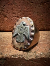 Image 1 of Copy of WL&A Old Style Aged Bronze & Sterling Silver Oval Thunderbird Signet (style 2)