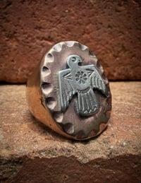 Image 2 of Copy of WL&A Old Style Aged Bronze & Sterling Silver Oval Thunderbird Signet (style 2)