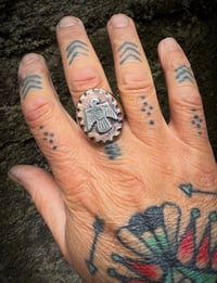 Image 4 of Copy of WL&A Old Style Aged Bronze & Sterling Silver Oval Thunderbird Signet (style 2)