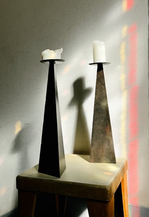 Brutalist Candle Holder in Brown Metal 