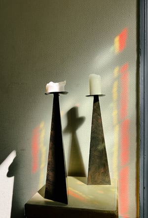 Brutalist Candle Holder in Brown Metal 
