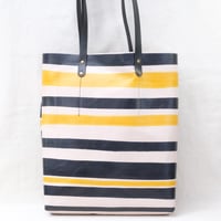 Image 1 of Soft Shopping Tote in black and yellow stripes