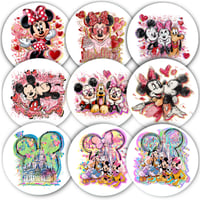 Image 2 of Mickey Mouse Characters Round Paper Charms Printed Set of 9 With & Without Border