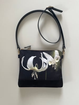 Image of Fawn lily, large velvet shoulder bag with crossbody strap 