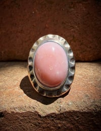 Image 2 of WL&A Old Style Aged Bronze & Sterling Silver Pink Opal Signet