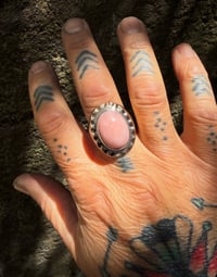 Image 3 of WL&A Old Style Aged Bronze & Sterling Silver Pink Opal Signet