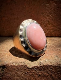 Image 1 of WL&A Old Style Aged Bronze & Sterling Silver Pink Opal Signet