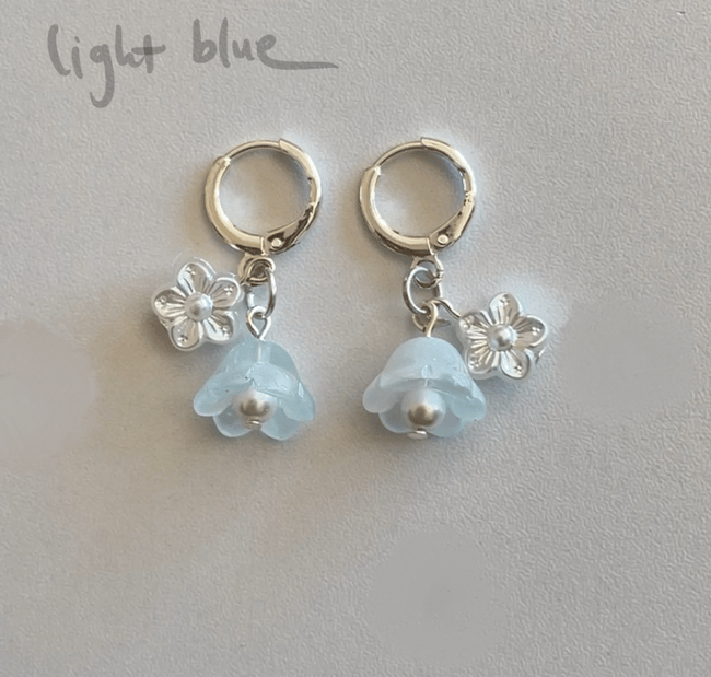 glass bell flower huggie hoop earrings