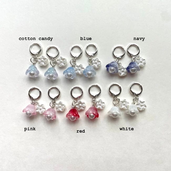 glass bell flower huggie hoop earrings
