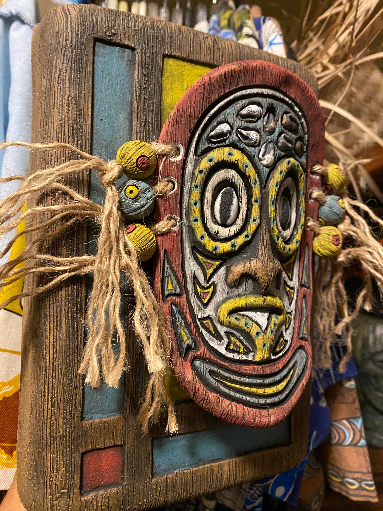 Image of 9” x 6” MCM Style Sepik Phallacy Mask Wall Hanger -  Turq/Red/Yellow/White