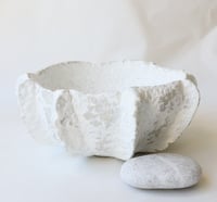 Image 12 of White Sculptural Paper Mache Bowl | OOAK Handmade Decor