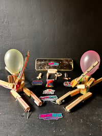 Image 1 of Samurai Block’em Pop’em WoodBots with weapon set of 6(Black Special Edition)