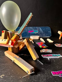 Image 2 of Samurai Block’em Pop’em WoodBots with weapon set of 6(Blue Special Edition)