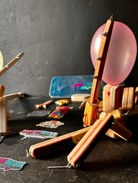 Image 3 of Samurai Block’em Pop’em WoodBots with weapon set of 6(Blue Special Edition)