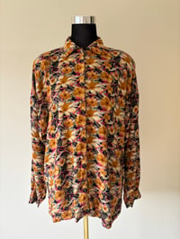 Image 2 of Vintage Garment Co Floral Viscose Blouse | Gold Buttons | Size 16 (Small Sizing)