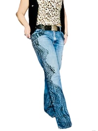 Image 7 of Womens Gap Up Cycled Jeans SZ12 Custom painted animal print w- silver studs Vintage 2011