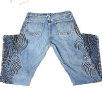 Image 9 of Womens Gap Up Cycled Jeans SZ12 Custom painted animal print w- silver studs Vintage 2011