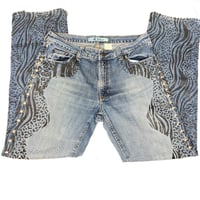 Image 11 of Womens Gap Up Cycled Jeans SZ12 Custom painted animal print w- silver studs Vintage 2011
