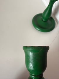 Image 2 of Vintage Green Wooden Candlesticks