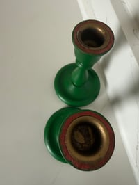 Image 4 of Vintage Green Wooden Candlesticks