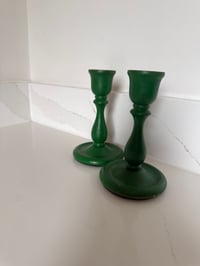 Image 5 of Vintage Green Wooden Candlesticks