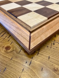 Image 3 of Premium Swivel Chess Board • 2.25" Maple/Walnut Squares • Cherry & Walnut Frame