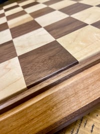 Image 4 of Premium Swivel Chess Board • 2.25" Maple/Walnut Squares • Cherry & Walnut Frame