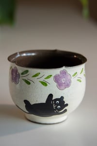 Image 2 of Hand-Painted Black Cat Ceramic Cup