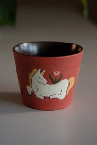 Image 2 of Hand-Painted White Horse Ceramic Cup