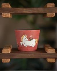 Image 3 of Hand-Painted White Horse Ceramic Cup