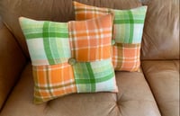 Image 1 of Green Orange Check Cushion