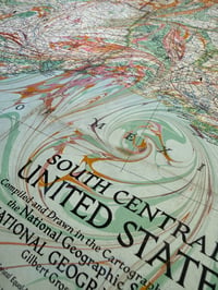 Image 3 of Vintage 'NAT GEO' Hand Marbled Map - U.S South Central one-of-a-kind