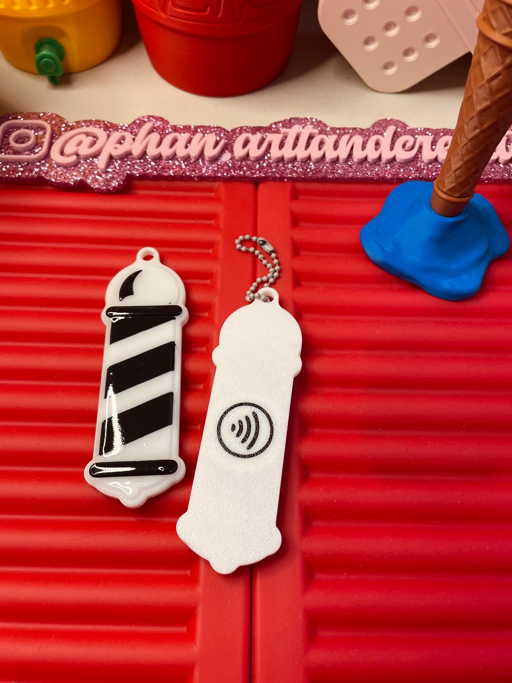 Image of Barber pole NFC keychain