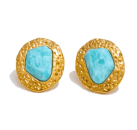 The Amazonite Hammered Gold Statement Earrings