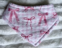 Pink Bow Baby Bandana Bib | Handmade Cotton Flannel Baby Girl Bib | Terry Backing and Snap Closure