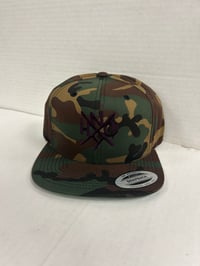 ORIGINAL NYHC NEW YORK HARDCORE SNAPBACK HAT WOODLAND CAMO WITH WINE LOGO